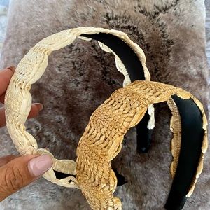 Wide woven headbands Cream and Tan